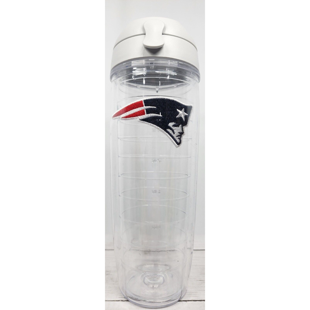 New England Patriots Clear Tervis Tumbler w/Flip Lid 20 oz., & Gray Carry Top